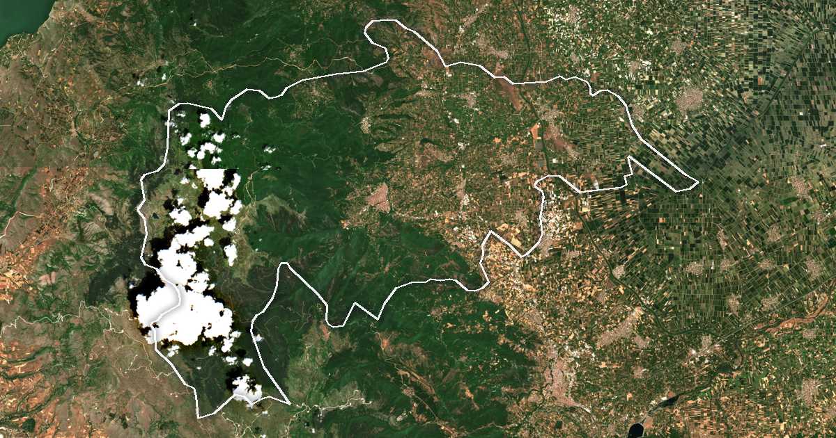 Imagen de satélite con el límite trazado: Dímos Náousas