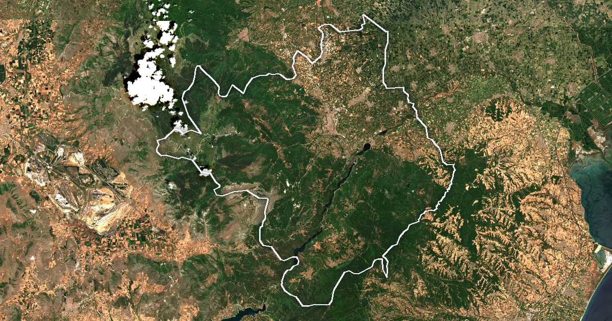 Imagen de satélite con el límite trazado: Dímos Véroias