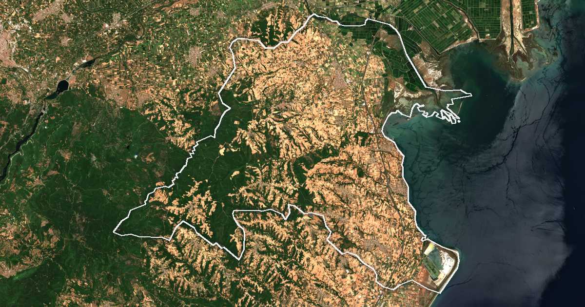Imagen de satélite con el límite trazado: Pydna-Kolindrós