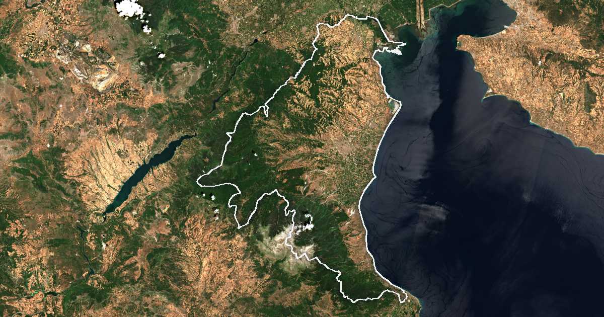 Imagen de satélite con el límite trazado: Piería
