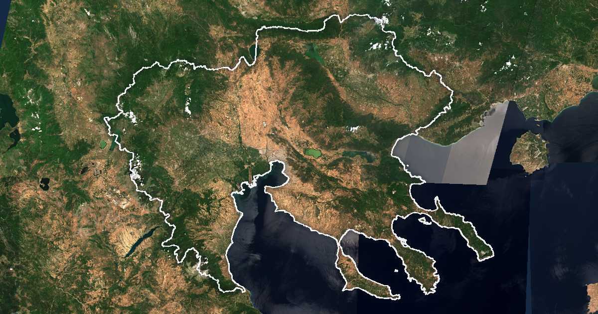 Imagen de satélite con el límite trazado: Periferia de Macedonia Central