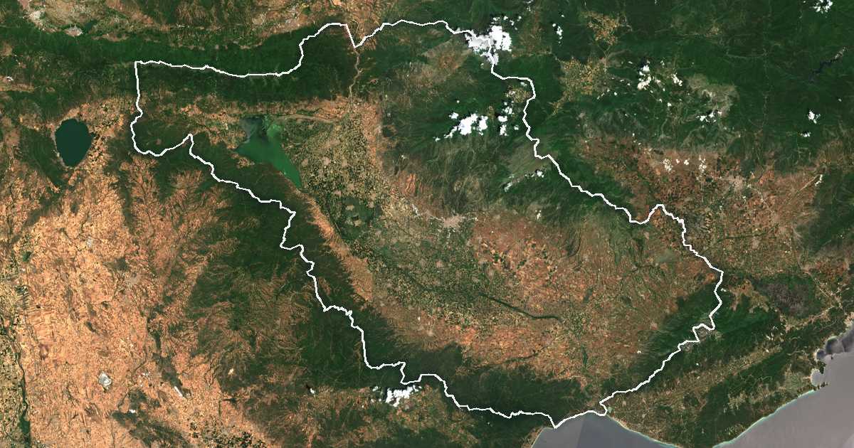 Imagen de satélite con el límite trazado: Perifereiakí Enótita Serrón