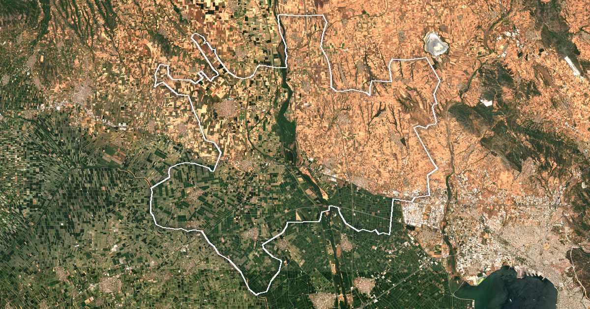 Imagen de satélite con el límite trazado: Jalkidona