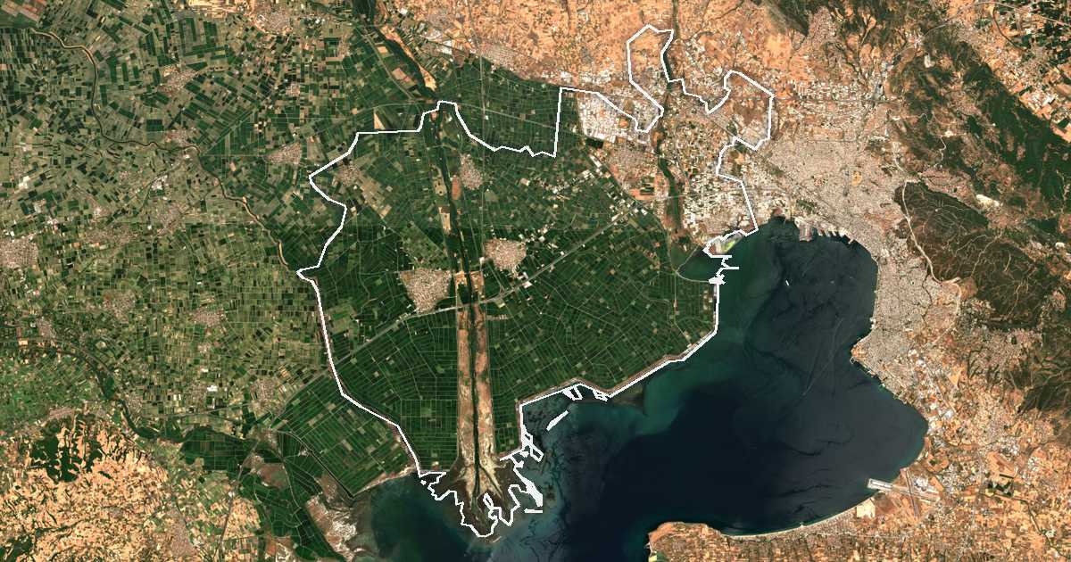 Imagen de satélite con el límite trazado: Delta