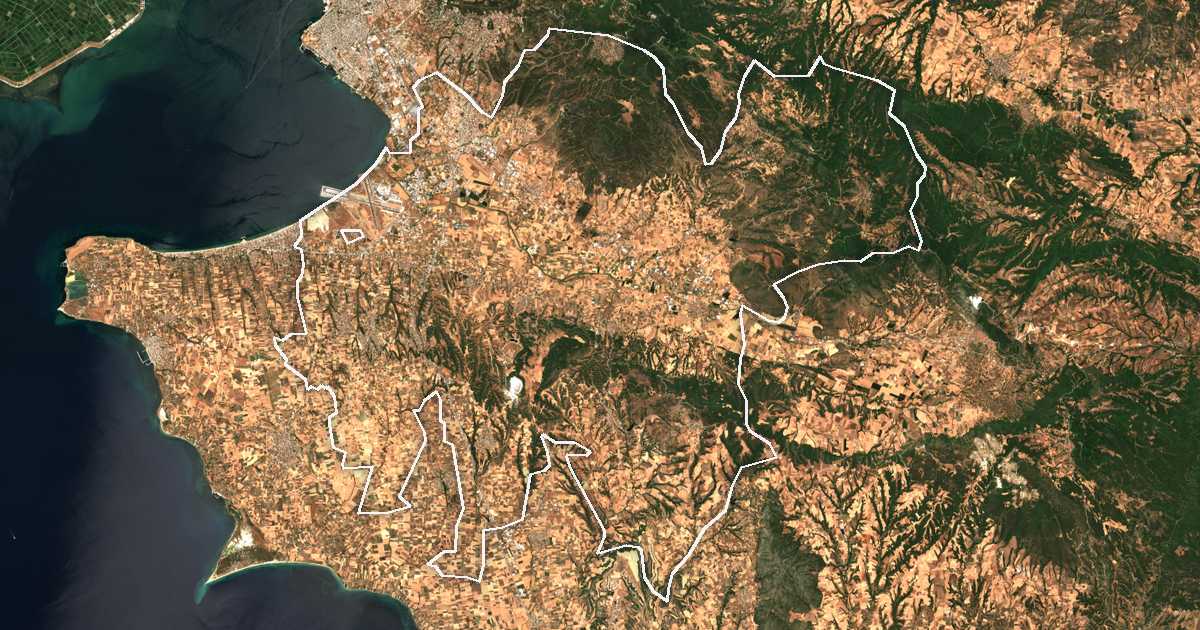 Imagen de satélite con el límite trazado: Dímos Thérmis