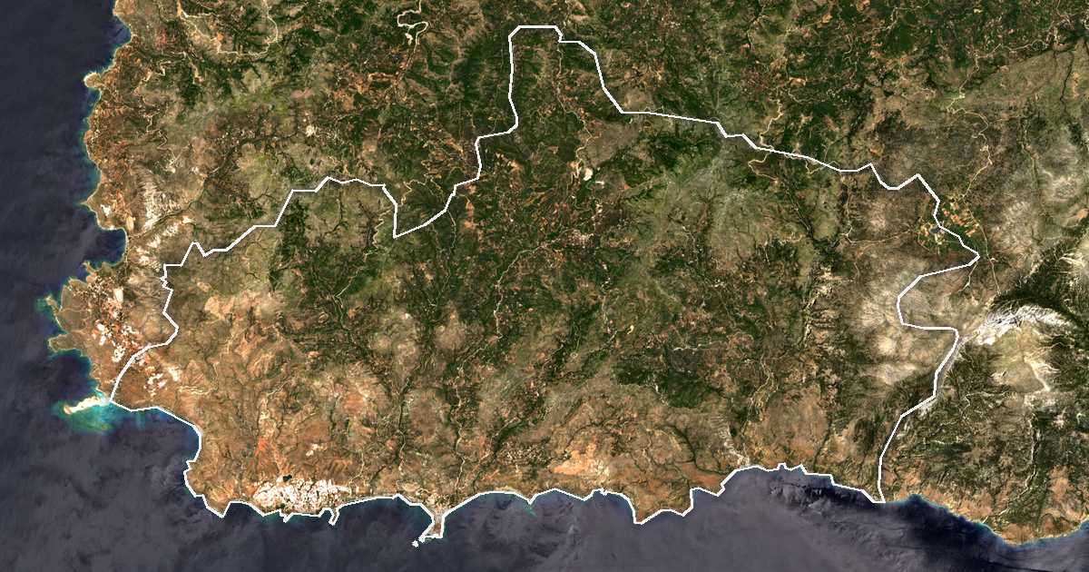 Imagen de satélite con el límite trazado: Kántanos-Sélino