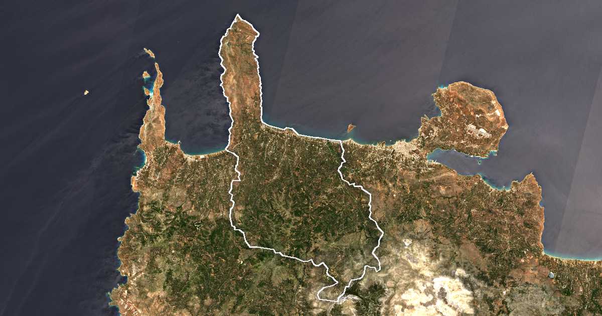 Imagen de satélite con el límite trazado: Platanias