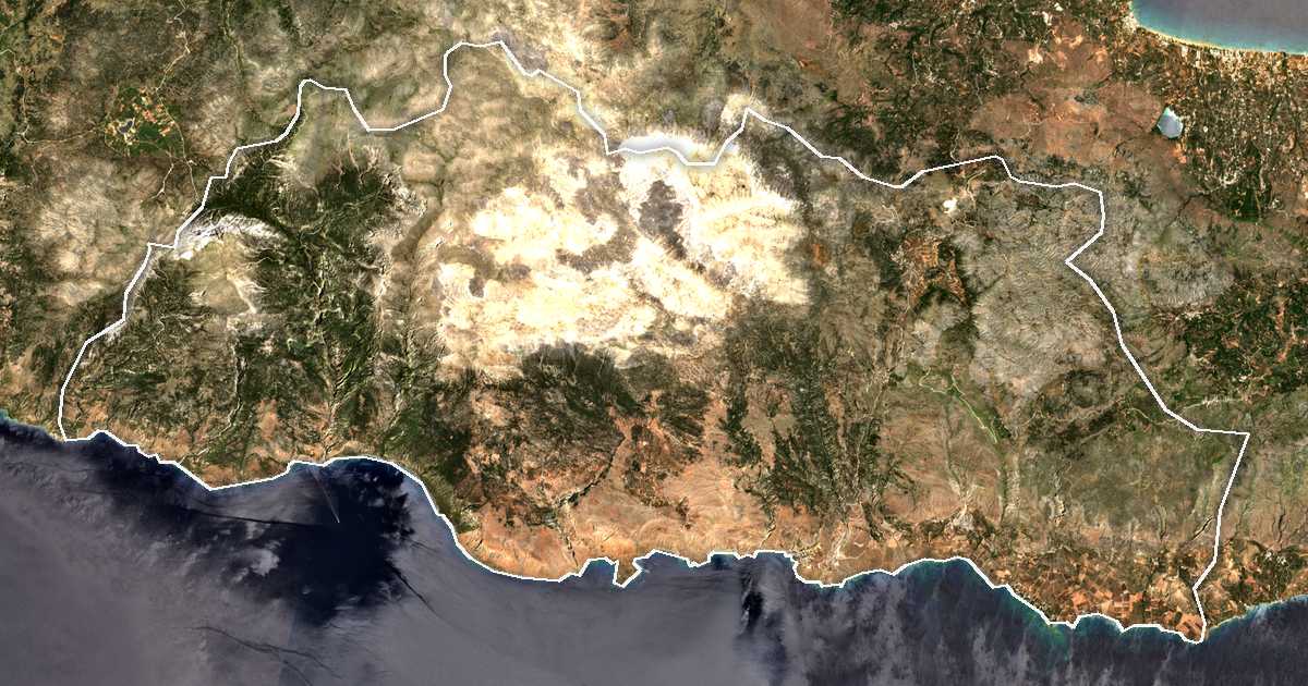Imagen de satélite con el límite trazado: Sfakiá