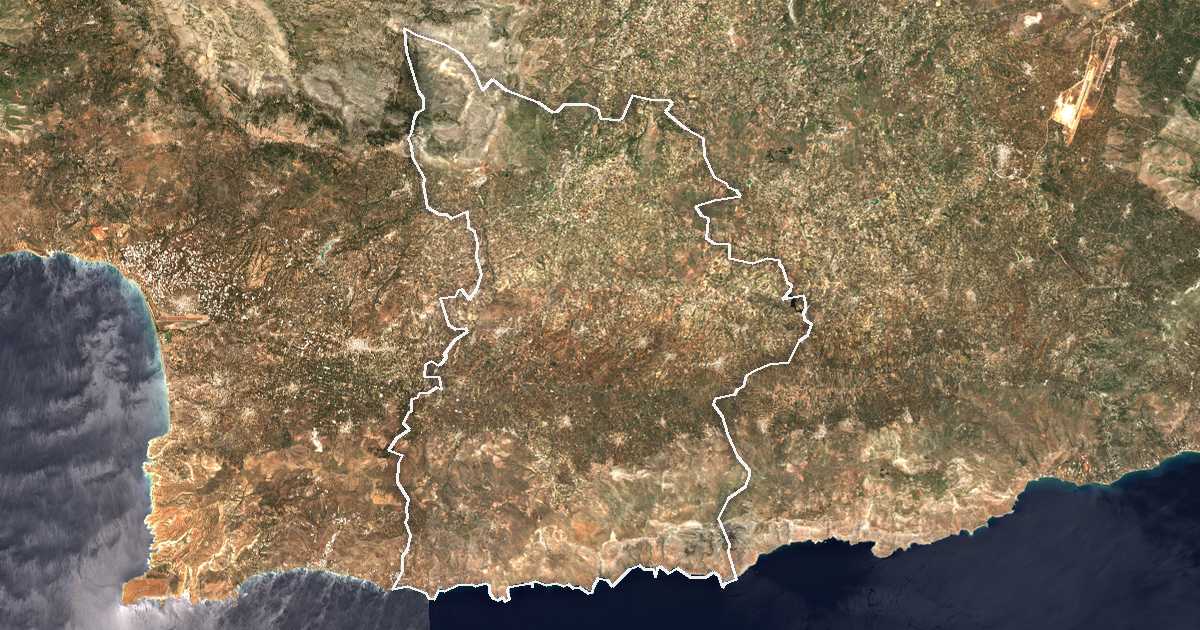 Imagen de satélite con el límite trazado: Dímos Górtynas