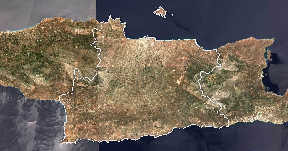 Imagen de satélite con el límite trazado: Unidad periférica de Heraclión