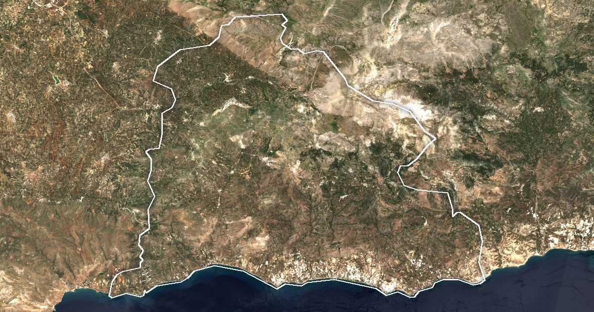 Imagen de satélite con el límite trazado: Viannos