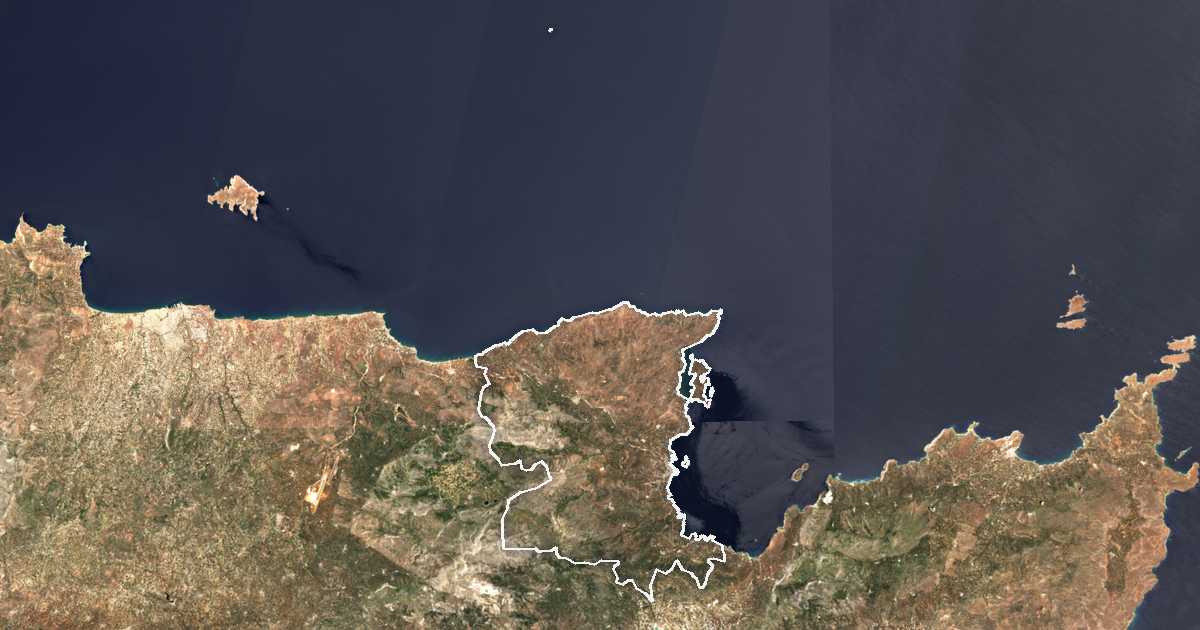 Imagen de satélite con el límite trazado: Agios Nikolaos