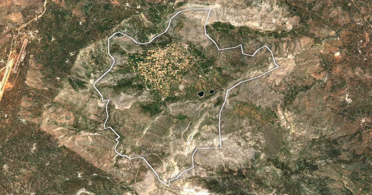 Imagen de satélite con el límite trazado: Meseta de Lasithi