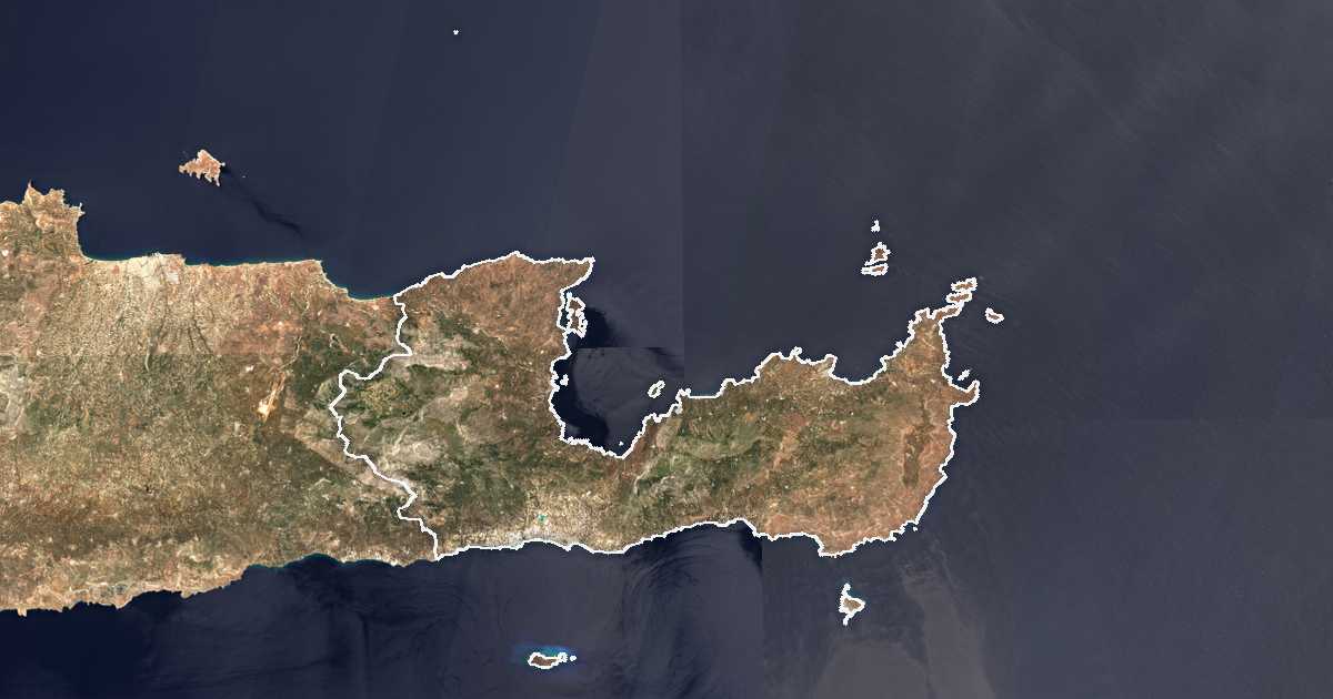 Imagen de satélite con el límite trazado: Unidad periférica de Lasithi