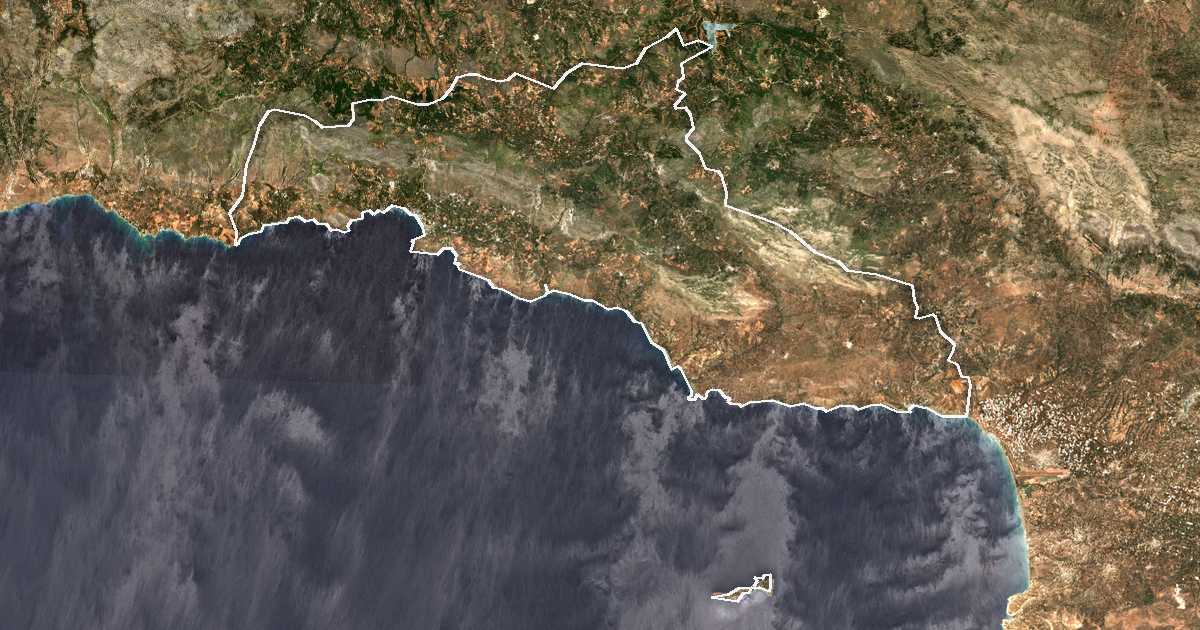 Imagen de satélite con el límite trazado: Agios Vasilios