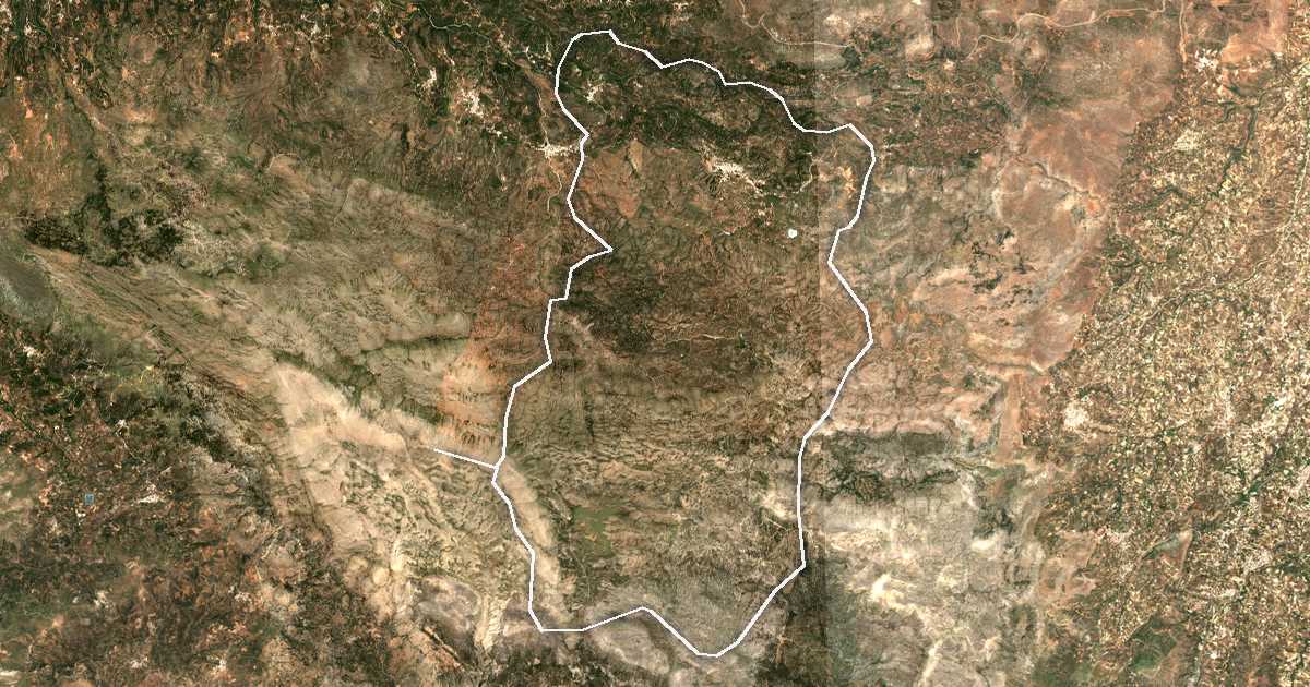 Imagen de satélite con el límite trazado: Anoguia