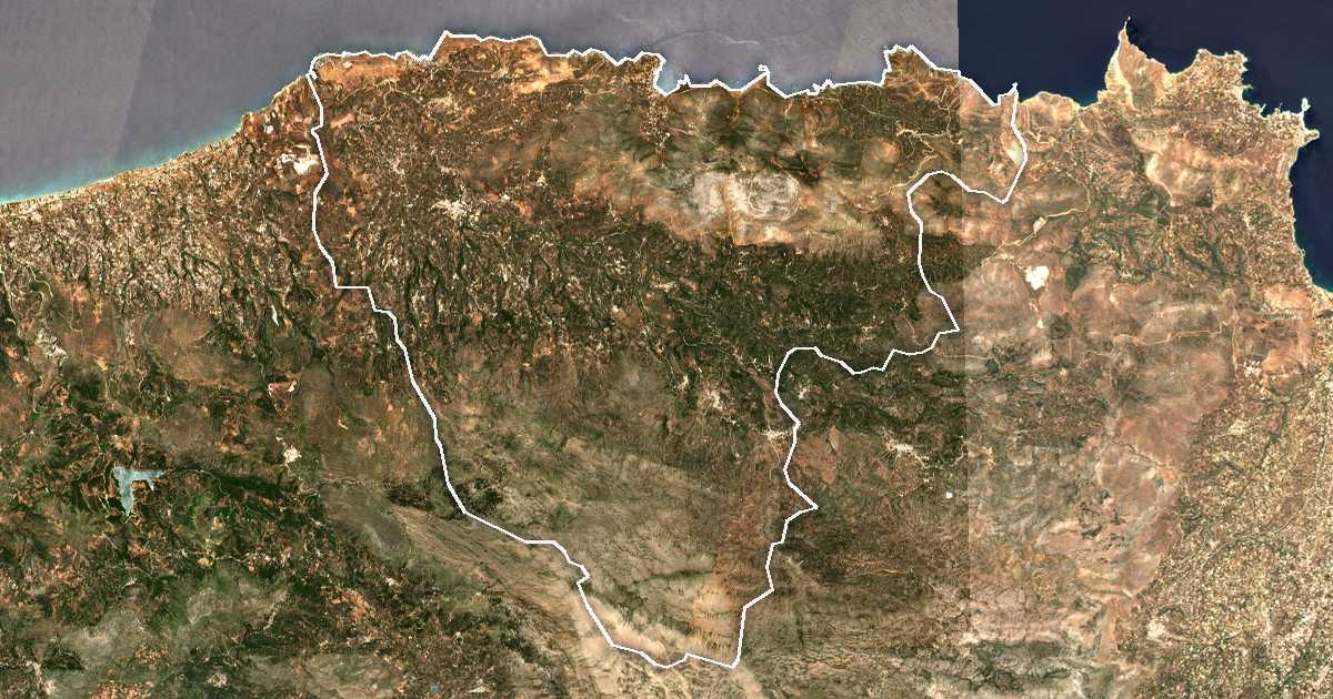 Imagen de satélite con el límite trazado: Milopótamos