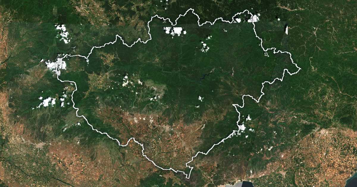 Imagen de satélite con el límite trazado: Unidad periférica de Drama