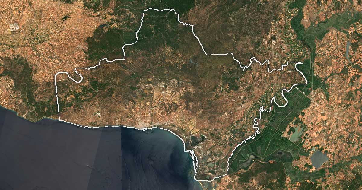 Imagen de satélite con el límite trazado: Dímos Alexandroúpolis