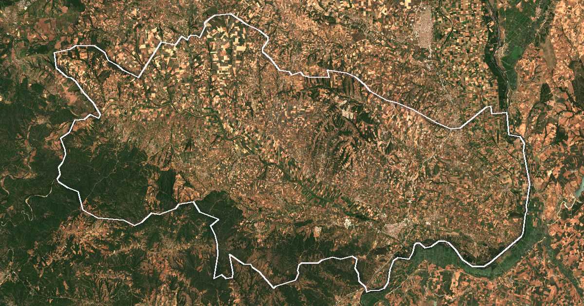 Imagen de satélite con el límite trazado: Dímos Didymoteíchou