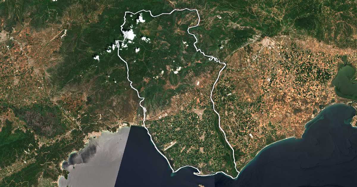 Imagen de satélite con el límite trazado: Nestos
