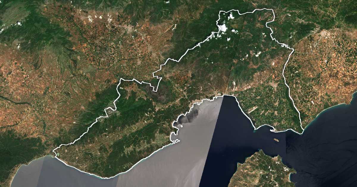 Imagen de satélite con el límite trazado: Unidad periférica de Kavala