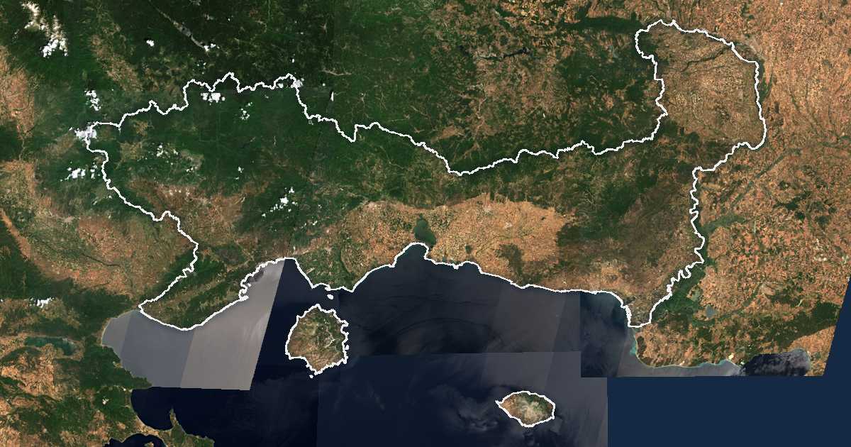 Imagen de satélite con el límite trazado: Periferia de Macedonia Oriental y Tracia