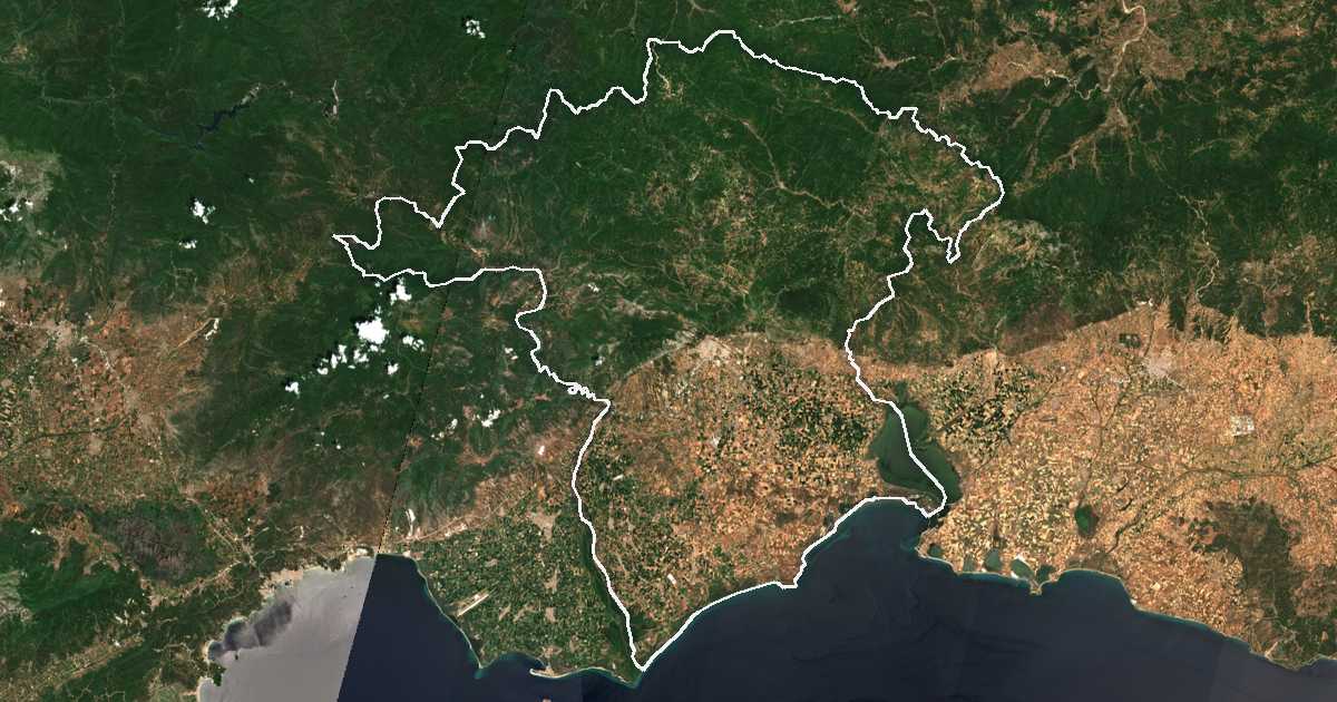 Imagen de satélite con el límite trazado: Unidad periférica de Xánthi