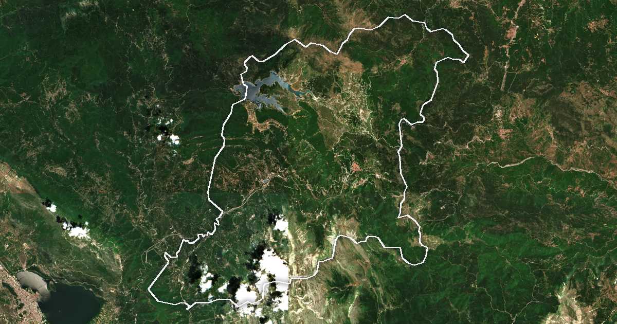 Imagen de satélite con el límite trazado: Dímos Metsóvou