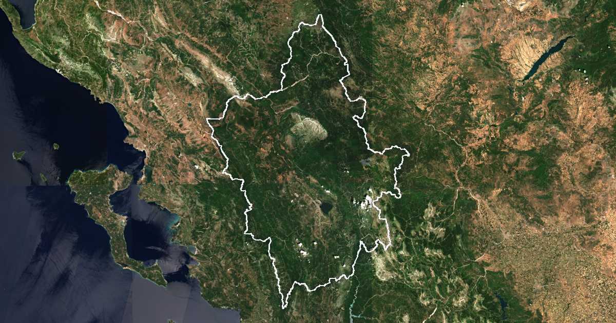 Imagen de satélite con el límite trazado: Unidad periférica de Ioánina