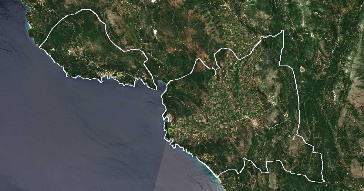 Imagen de satélite con el límite trazado: Dímos Párgas