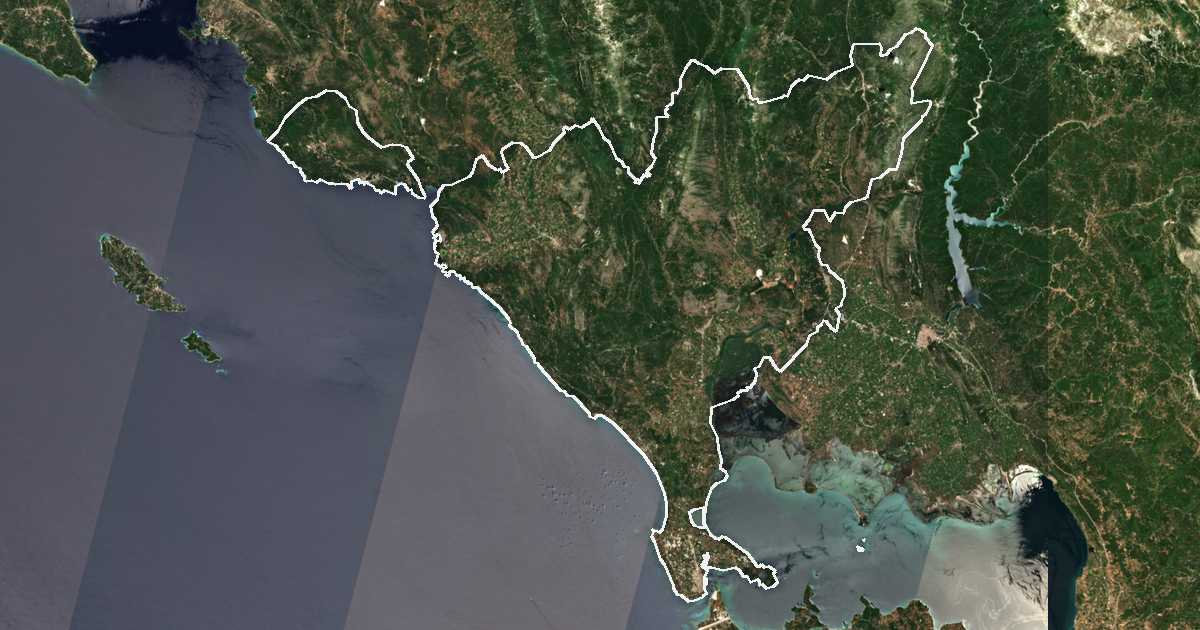 Imagen de satélite con el límite trazado: Unidad periférica de Préveza