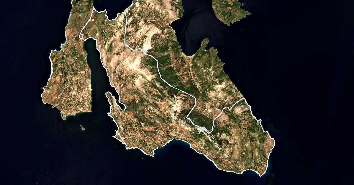 Imagen de satélite con el límite trazado: Dímos Argostolíou