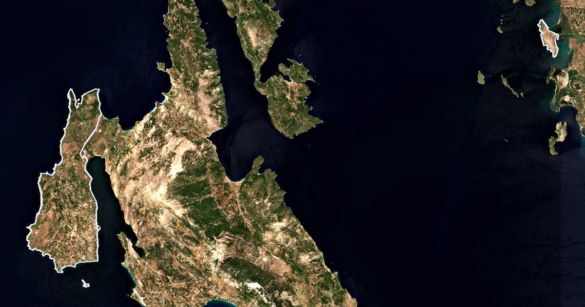 Imagen de satélite con el límite trazado: Dímos Lixouríou