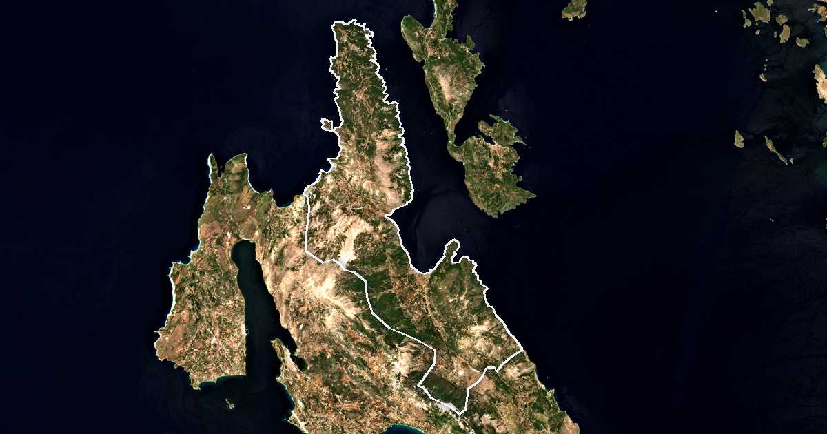 Imagen de satélite con el límite trazado: Dímos Sámis