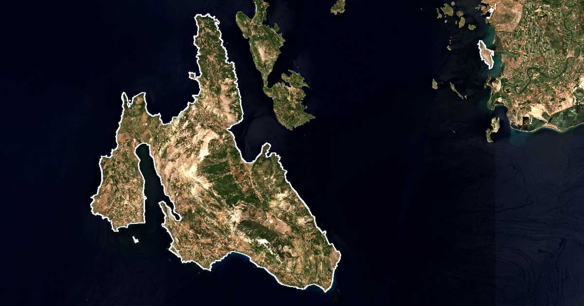 Imagen de satélite con el límite trazado: Cefalonia