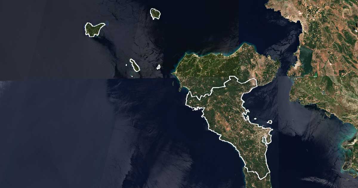 Imagen de satélite con el límite trazado: Dímos Kentrikís Kérkyras kai Diapontíon Níson