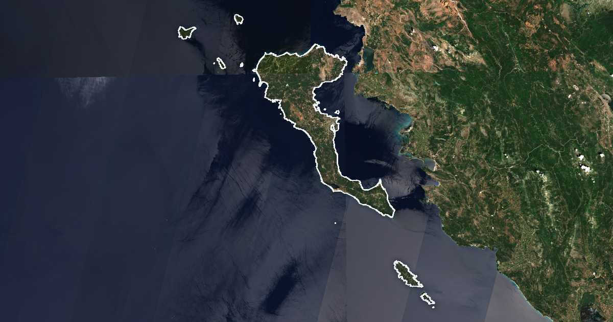 Imagen de satélite con el límite trazado: Unidad periférica de Corfú