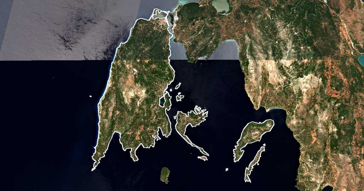 Imagen de satélite con el límite trazado: Unidad periférica de Léucade
