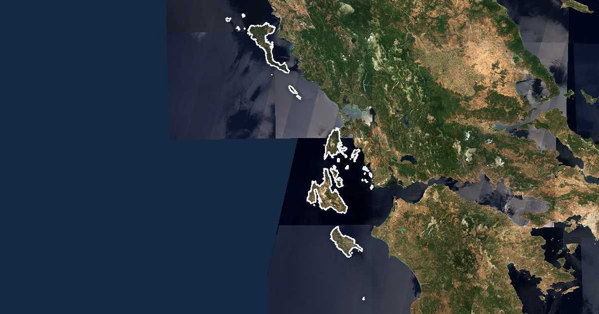 Imagen de satélite con el límite trazado: Periferia de las Islas Jónicas