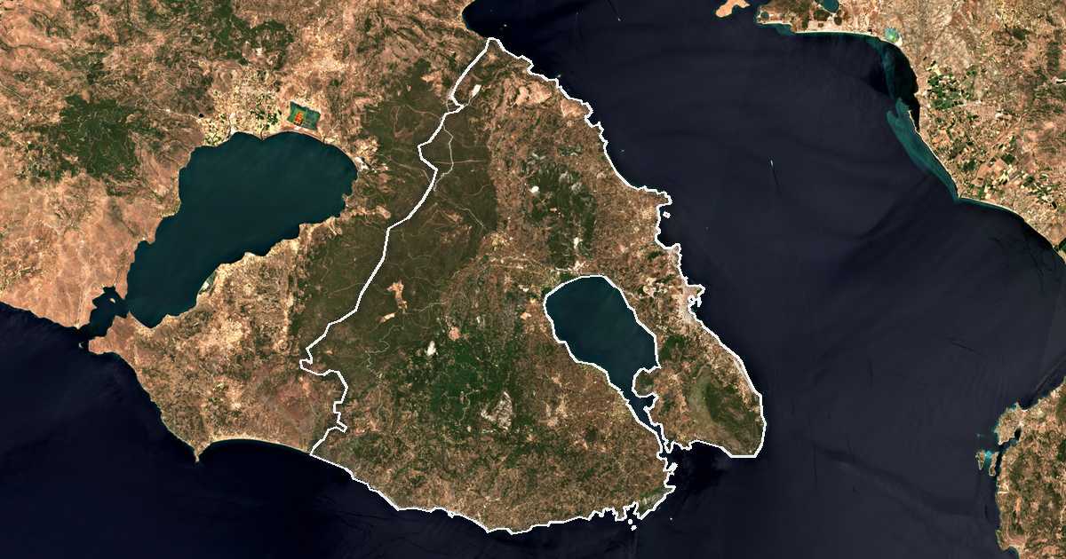 Imagen de satélite con el límite trazado: Dímos Mytilínis