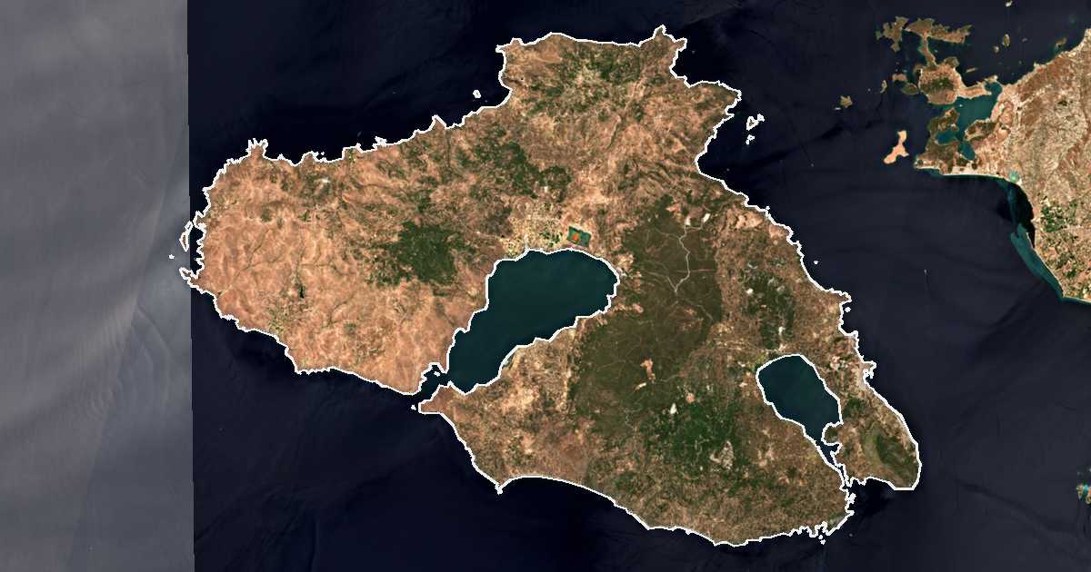 Imagen de satélite con el límite trazado: Lesbos
