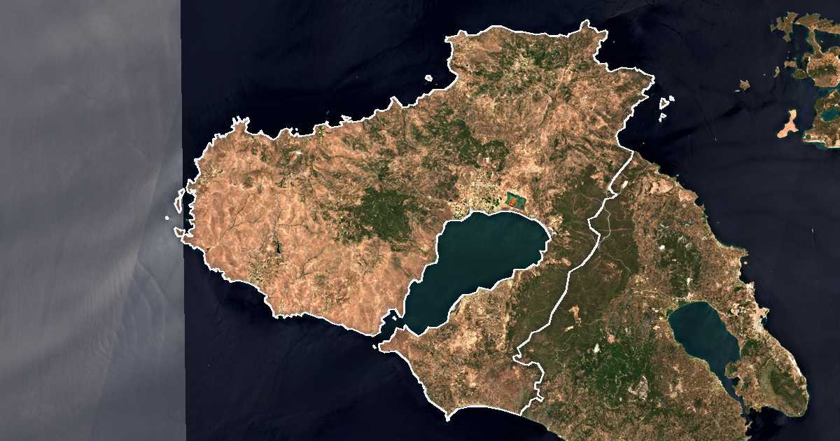 Imagen de satélite con el límite trazado: Dímos Dytikís Lésvou