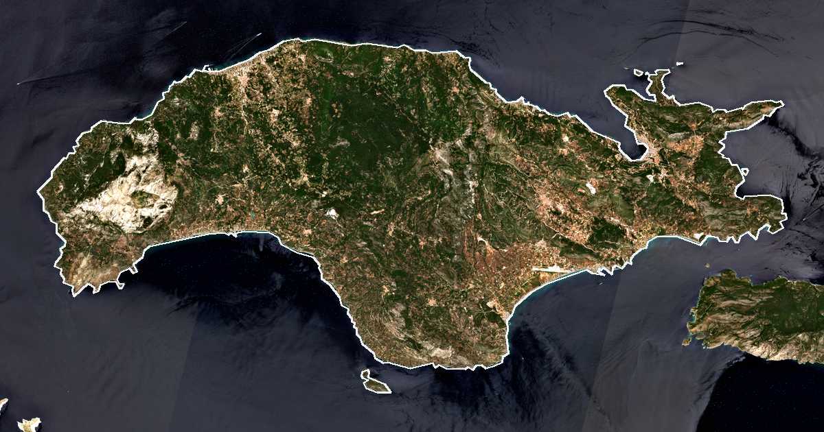 Imagen de satélite con el límite trazado: Samos