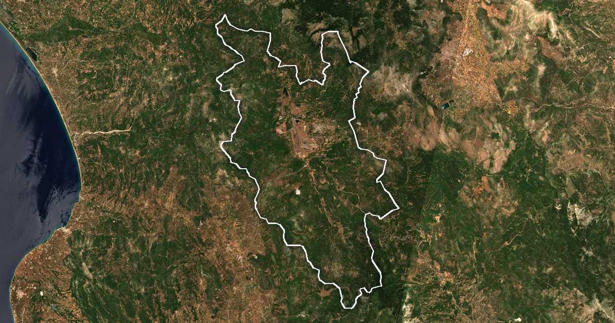 Imagen de satélite con el límite trazado: Dímos Megalópolis