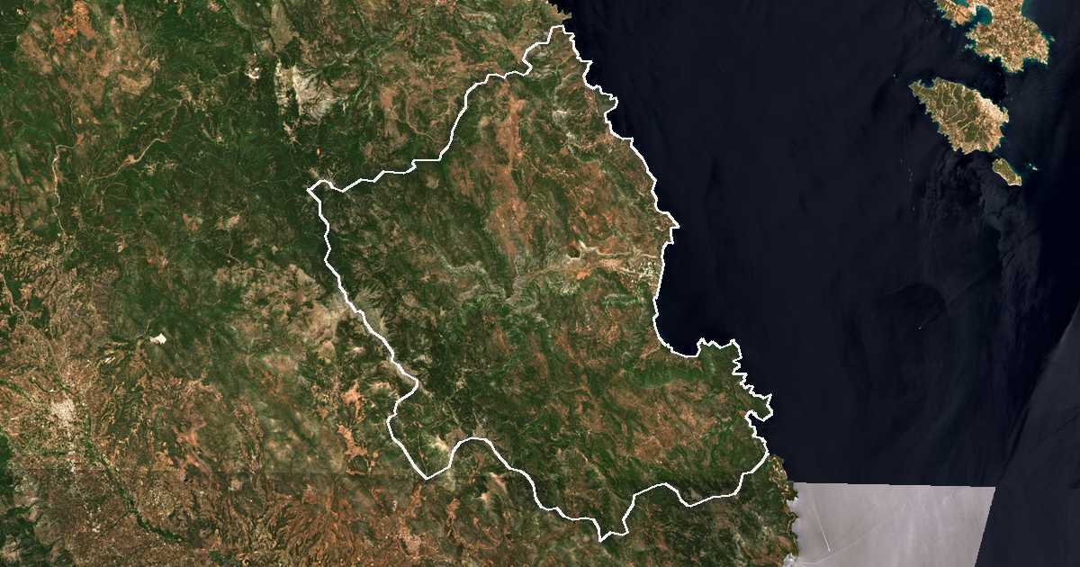 Imagen de satélite con el límite trazado: Cinuria del Sur