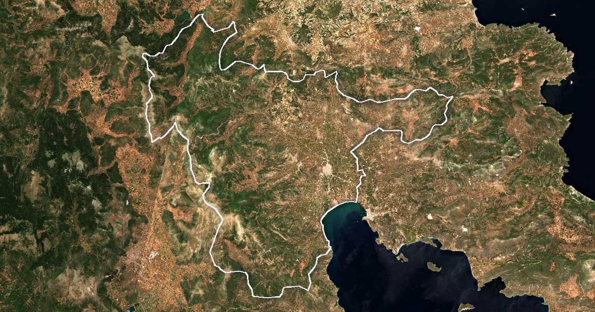 Imagen de satélite con el límite trazado: Argos-Micenas