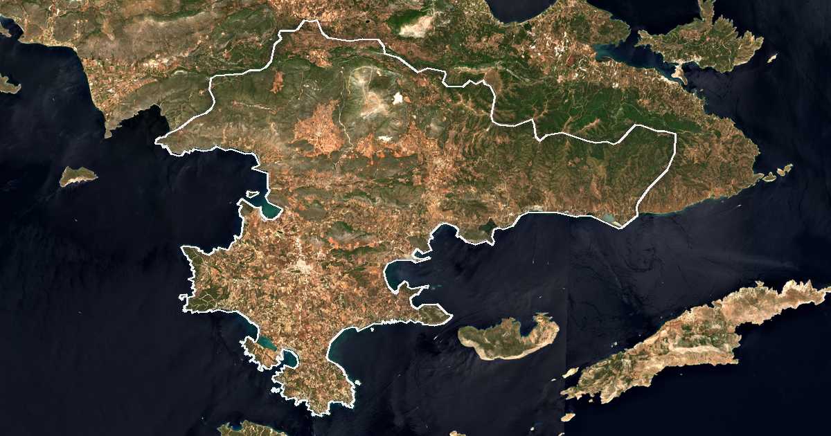 Imagen de satélite con el límite trazado: Ermionida