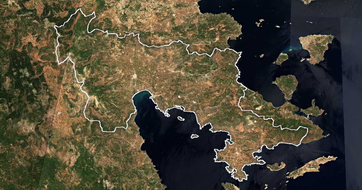 Imagen de satélite con el límite trazado: Argólida