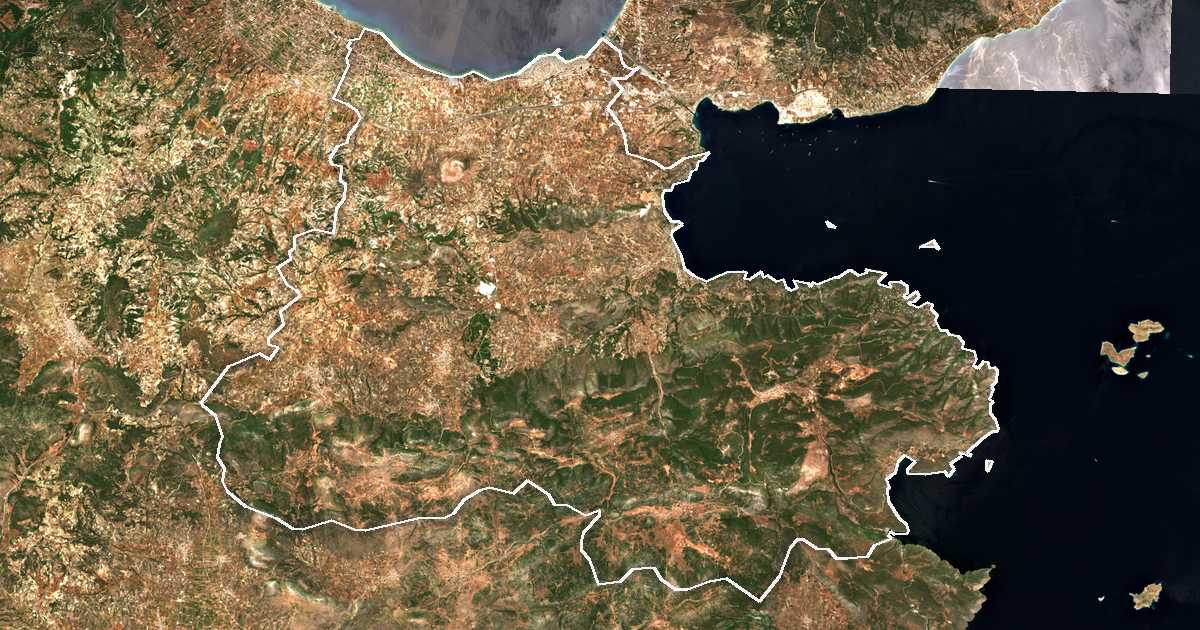 Imagen de satélite con el límite trazado: Dímos Korinthíon